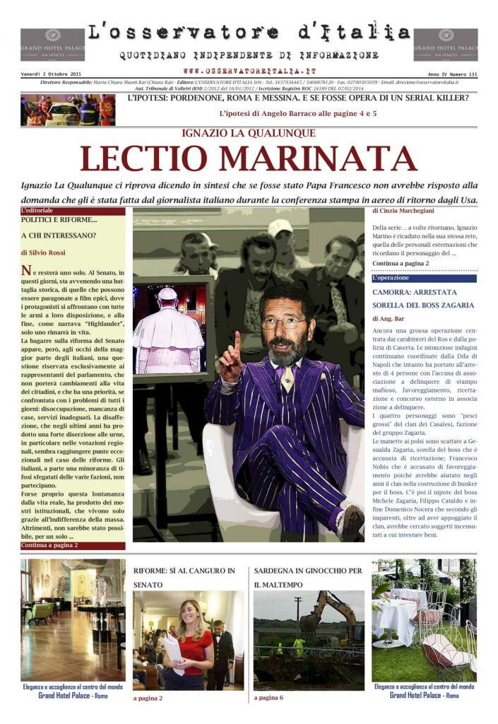 L'osservatore d'Italia edizione del 2 Ottobre 2015
